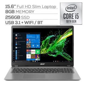 Acer Aspire 3 A315 Slim Laptop, 15.6" Full HD, Quad-Core Intel Core i5-1035G1 up to 3.60 GHz, 8GB RAM, 256GB SSD, Ethernet, WebCam, HDMI, KeyPad, Win 10 Acer America