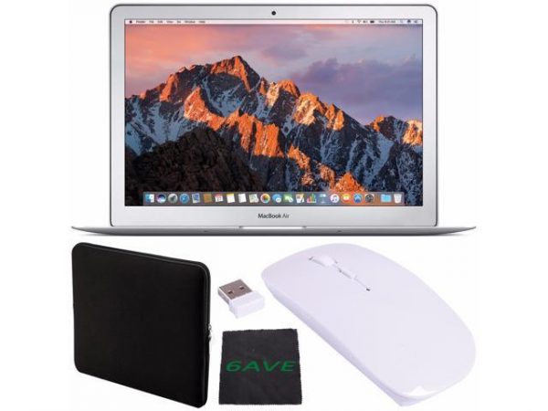 Apple 13.3" MacBook Air 256GB SSD #MQD42LL/A + Padded Case For Macbook + Fibercloth + Ultra-Slim 2.4 GHz Optical Wireless Mouse with USB Nano Receiver For Laptop PC Macbook (White) Bundle Apple