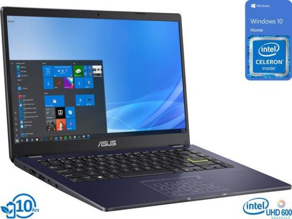ASUS E Series Notebook, 14" HD Display, Intel Celeron N4020 Upto 2.8GHz, 4GB RAM, 128GB eMMC, HDMI, Card Reader, Wi-Fi, Bluetooth, Windows 10 Home S ASUS