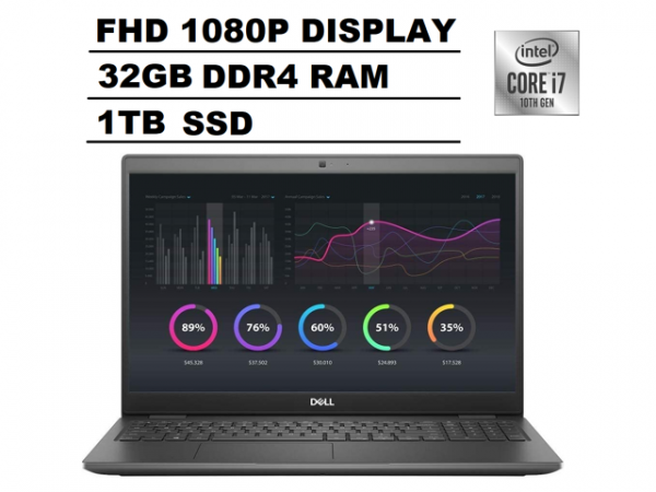 Dell Latitude 3000 3510 15.6" Full HD FHD (1920x1080) Business Laptop (Intel Quad-Core i7-10510U, 32GB RAM, 1TB SSD) Type-C(Support DisplayPort and Power Delivery), HDMI, Webcam, Windows 10 Pro DELL