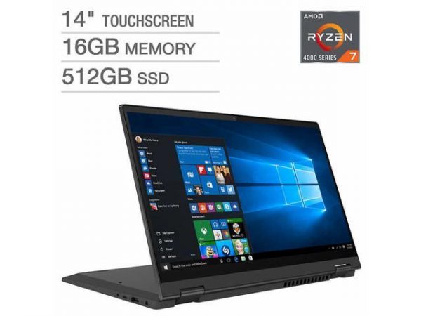 New Lenovo Flex 5 14" FHD IPS 2-in-1 Touchscreen Laptop | AMD Ryzen 7 4700U 8-Core | 16GB DDR4 RAM | 512GB SSD | Backlit Keyboard | Fingerprint Reader | Win 10 Home Lenovo