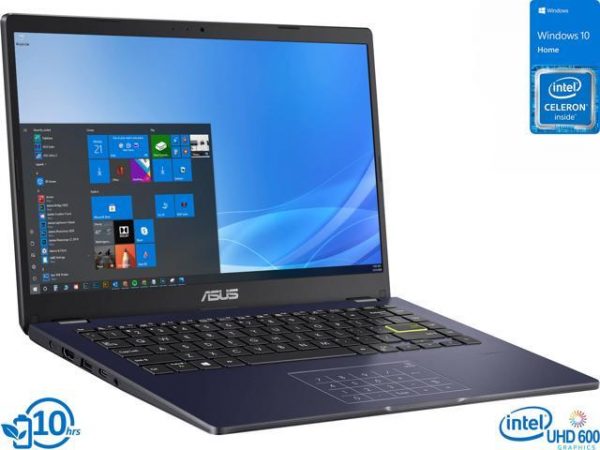 ASUS E Series Notebook, 14" HD Display, Intel Celeron N4020 Upto 2.8GHz, 4GB RAM, 64GB eMMC, HDMI, Card Reader, Wi-Fi, Bluetooth, Windows 10 Home S (E410MA-211.TBSB) ASUS