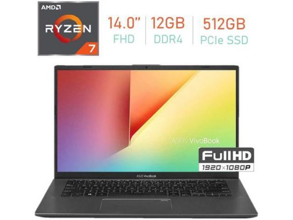 ASUS VivoBook 14-inch FHD (1920x1080) Laptop PC, AMD Ryzen 7 3700U up to 4.0GHz, 12GB DDR4, 512GB PCIe SSD, Bluetooth, Backlit Keyboard, Fingerprint Reader Windows 10 Home w/Tigology Mousepad ASUS