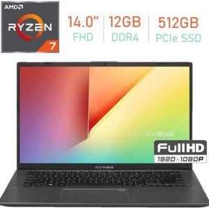 ASUS VivoBook 14-inch FHD (1920x1080) Laptop PC, AMD Ryzen 7 3700U up to 4.0GHz, 12GB DDR4, 512GB PCIe SSD, Bluetooth, Backlit Keyboard, Fingerprint Reader Windows 10 Home w/Tigology Mousepad ASUS