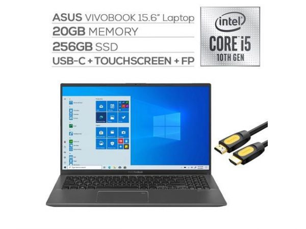 ASUS VivoBook 15.6" FHD Touchscreen Laptop, 1080p NanoEdge, Inetl Core i5-1035G1 Quad-Core, 20GB RAM, 256GB SSD, USB-C, FP Reader, WebCam, KeyPad, Mytrix HDMI Cable, Win 10 ASUS