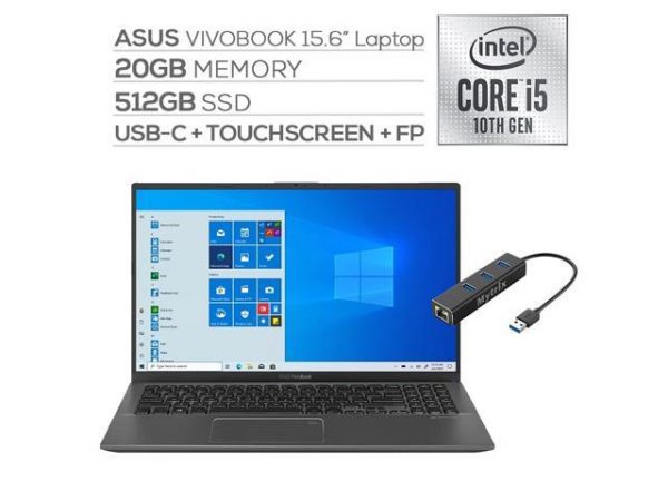 ASUS VivoBook 15.6" FHD Touchscreen Laptop, 1080p NanoEdge, Inetl Core i5-1035G1 Quad-Core, 20GB RAM, 512GB SSD, USB-C, FP Reader, WebCam, KeyPad, Mytrix Ethernet Hub, Win 10 ASUS