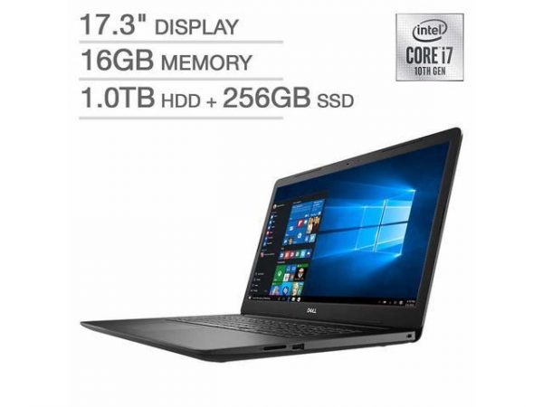 Dell Inspiron 17 3793 Laptop 17.3" Non-touch FHD with webcam, Intel Core i7-1065G7, 16GB RAM, 1TB 5400 RPM + 256GB SSD, Iris Plus Graphics, DVD-RW, Windows 10, Black - i3793-7995BLK-PUS DELL