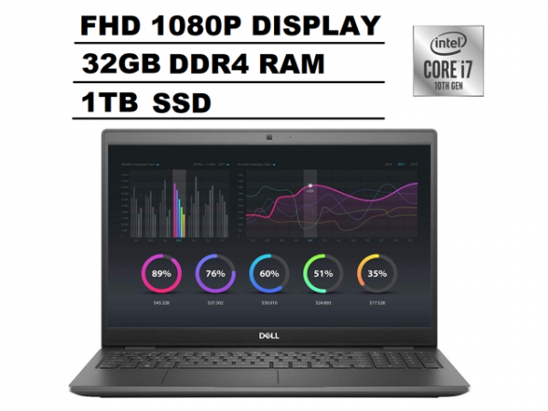 Dell Latitude 3000 3510 15.6" Full HD FHD (1920x1080) Business Laptop (Intel Quad-Core i7-10510U, 32GB RAM, 1TB SSD) Type-C(Support DisplayPort and Power Delivery), HDMI, Webcam, Windows 10 Pro DELL