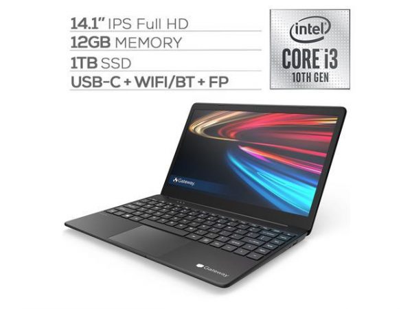 Gateway Notebook Ultra Slim Laptop 14.1" IPS FHD Intel Core i3-1005G1 Up to 3.4GHz 12GB RAM 1TB SSD USB-C FP Reader Webcam HDMI Wi-Fi THX Audio Win 10 S Black Gateway