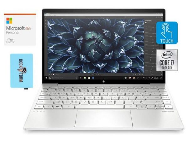 HP ENVY 13t-ba000 Home and Business Laptop (Intel i7-1065G7 4-Core, 8GB RAM, 2TB m.2 SATA SSD, 13.3" Full HD (1920x1080), Intel Iris Plus, Fingerprint, Win 10 Home) with Microsoft 365 Personal , Hub HP
