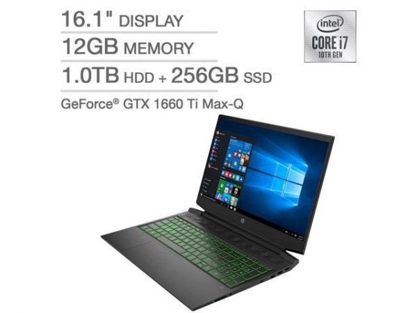 HP Pavilion 16.1" Gaming Laptop - 10th Gen Intel Core i7-10750H - GeForce GTX 1660 Ti Max-Q - 1080p 16-a0075cl Notebook PC Computer 12GB RAM 1TB HDD + 256GB SSD HP