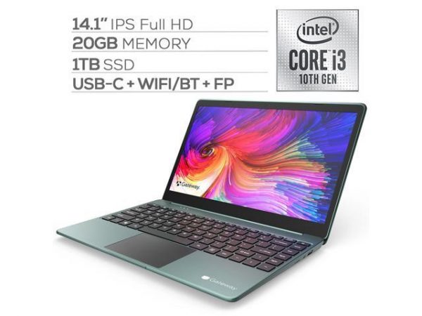 Gateway Notebook Ultra Slim Laptop 14.1" IPS FHD Intel Core i3-1005G1 Up to 3.4GHz 20GB RAM 1TB SSD USB-C FP Reader Webcam HDMI Wi-Fi THX Audio Win 10 S Green Gateway