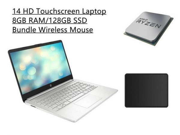 New HP 14" HD Touchscreen Laptop | AMD Ryzen 3 3250U Processor | AMD Radeon Graphics | 8GB RAM | 128GB SSD| Windows 10 Home| Bundle Woov Mouse Pad HP