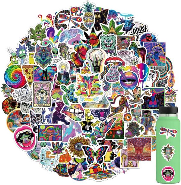 100PCS Stoner Psychedelic Stickers, Vinyl Waterproof Stickers for HydroFlask Water Bottle Laptop Computer Skateboard MacBook, Waterproof Decal for Teens and Adults