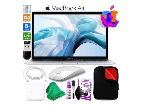 13 Inch MacBook Air w/ Retina Display 128GB SSD (Late 2018, Silver) MREA2LL/A Laptop Computer Bundle Includes Wireless Mouse, USB Flash Drive, Fitted Case, and Cleaning Kit Apple