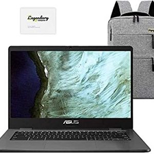 2020 ASUS 14" Lightweight Chromebook, Intel Celeron N3350 Processor, 4GB RAM, 32GB eMMC Storage, Webcam, WiFi, Chrome OS (Google Classroom or Zoom Compatible) Grey /Legendary Accessories