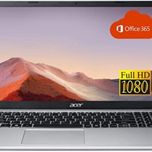 2021 Acer Aspire Thin and Light Laptop, 15.6" FHD Display, Intel Celeron Dual-Core N4500 Processor, 8GB RAM, 256GB SSD, Webcam, WiFi, HDMI, Bluetooth, Windows 10, Pure Silver + One Year Office365