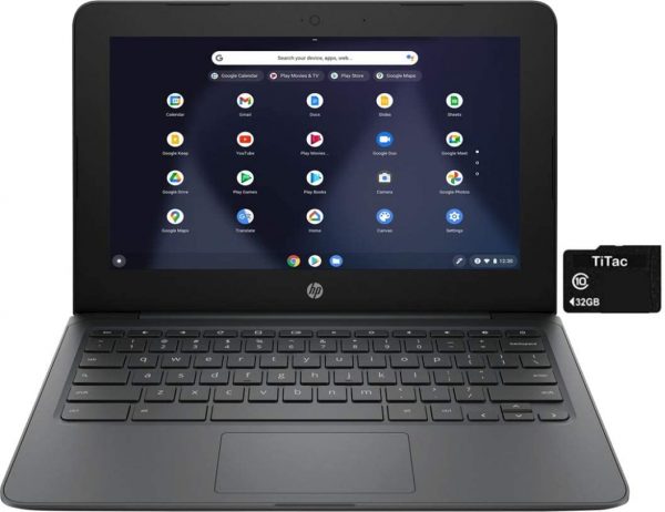 2021 HP Chromebook 11.6 Inch Laptop, Intel Celeron N3350 up to 2.4 GHz, 4GB RAM, 32GB eMMC, WiFi, Webcam, USB Type C, Chrome OS + TiTac Accessory (Zoom or Google Classroom Compatible)