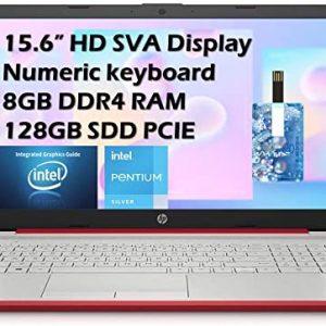 2021 HP Flagship Pavilion 15.6" HD Laptop Computer, Intel Dual-core Pentium Processor, 8GB RAM, 128GB SSD, Intel UHD Graphics 605, Bluetooth, USB-C, HDMI, Win 10, Scarlet Red with E.S 32GB USB Card