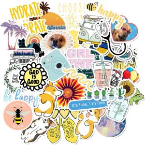 50pcs Vinyl Aesthetic Stickers for Water Bottles Laptop, Cute VSCO Hydroflask Stickers for Skateboard Notebooks Journals Luggage, Great Gift for Teen Girls (Multi-50pcs)