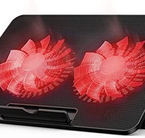 7-15.6-17 Inch Laptop Cooler Cooling Pad | Ultra Slim Portable USB Powered (2 Quiet Big Fans), Gaming Laptop Cooler 800-1200RPM Adjustable, 6 Heights Adjustment, 2 USB Port, Lightweight Portable (Red)