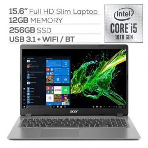 Acer Aspire 3 A315 Slim Laptop, 15.6" Full HD, Quad-Core Intel Core i5-1035G1 up to 3.60 GHz, 12GB RAM, 256GB SSD, Ethernet, WebCam, HDMI, KeyPad, Win 10 Acer America