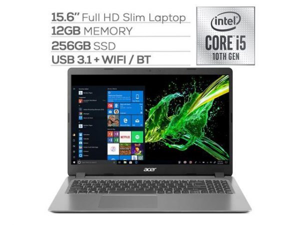 Acer Aspire 3 A315 Slim Laptop, 15.6" Full HD, Quad-Core Intel Core i5-1035G1 up to 3.60 GHz, 12GB RAM, 256GB SSD, Ethernet, WebCam, HDMI, KeyPad, Win 10 Acer America