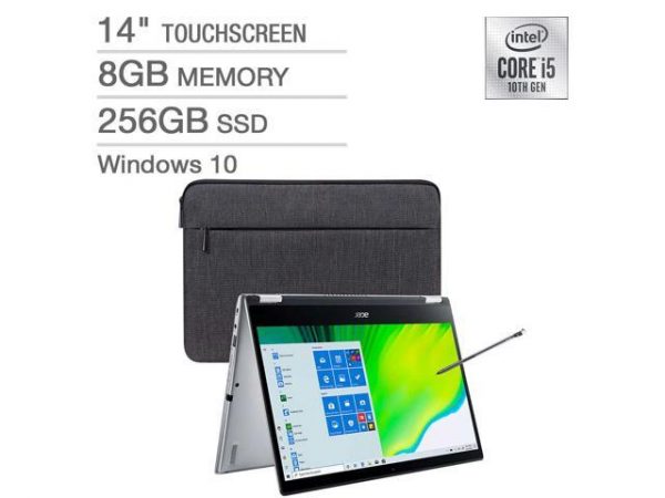 Acer Spin 3 14" Laptop SP314-54N-58Q7 Notebook i5 8GB 256GB SSD Tablet Notebook with Stylus Pen and Sleeve Acer America