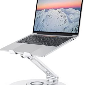 Adjustable Laptop Stand with 360 Rotating Base, OMOTON Ergonomic Laptop Riser for Collaborative Work, Dual Rotary Shaft Fully Foldable for Easy Storage, Fits MacBook / All Laptops up to 16 inches