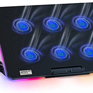 AOYATEC Laptop Cooling Pad with 6 Quiet LED Fans RGB Light Laptop Cooler Stand with Dual USB 2.0 Ports,for 12-17 Inch Laptop,Wind Speed Adjustable,Cooling Fan for Notebook Gaming Laptop