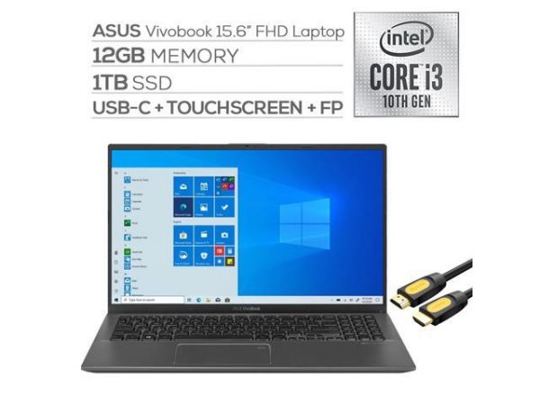 ASUS VivoBook 15.6" FHD Touchscreen Laptop, 1080p NanoEdge, Inetl Core i3-1005G1 Dual-Core, 12GB RAM, 1TB SSD, USB-C, FP Reader, WebCam, Mytrix HDMI Cable, Win 10 S ASUS