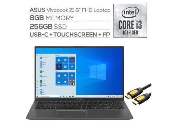 ASUS VivoBook 15.6" FHD Touchscreen Laptop, 1080p NanoEdge, Inetl Core i3-1005G1 Dual-Core, 8GB RAM, 256GB SSD, USB-C, FP Reader, WebCam, Mytrix HDMI Cable, Win 10 S ASUS