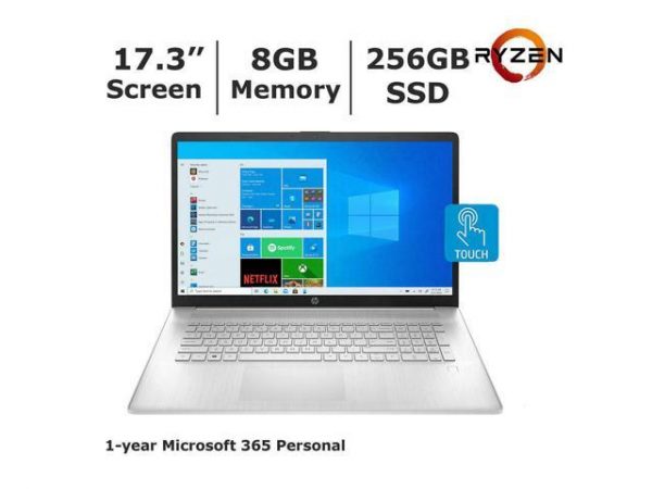 HP 17.3" Touch 17-cp0056nr AMD Ryzen 3 3250u, 8GB DDR4, 256GB SSD, AMD Radeon Graphics, Webcam, Bluetooth, Windows 10 Home, Silver HP