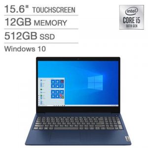 Lenovo IdeaPad 3 15.6" Touchscreen Laptop - 10th Gen Intel Core i5-10210U - 768p Notebook 12GB Memory RAM 512GB SSD 81WR0007US Lenovo