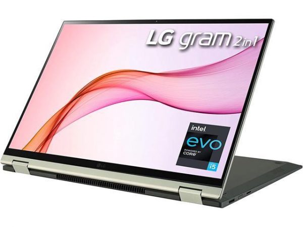 LG Gram 16T90P - 16" WQXGA (2560x1600) 2-in-1 Lightweight Touch Display Laptop, Intel evo with 11th gen Core i5-1135G7 CPU , 16GB RAM, 512GB SSD, 21 Hours Battery, Thunderbolt 4, Green LG Electronics