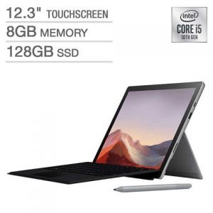 Microsoft Surface Pro 7 Platinum - 10th Gen Intel Core i5 - 2736 x 1824 Display - Bundle Surface type cover + Pen Included - Windows 10 - 128GB SSD 8GB Memory Microsoft