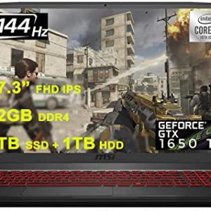 MSI 2021 GF75 Raider Premium Gaming 17 Laptop I 17.3” FHD 144Hz I Intel 4-Core i5-10300H(>i7-8850H) I 32GB DDR4 1TB SSD + 1TB HDD I GeForce GTX 1650Ti 4GB I Backlit Win10 + 32GB MicroSD Card