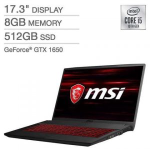 MSI GF75 Thin Gaming Laptop - 10th Gen Intel Core i5-10300H - GeForce GTX 1650 - 120Hz 1080p Display Laptop Notebook PC Computer 17.3" 8GB 512GB SSD GTX 1650 10SCXR-003 MSI