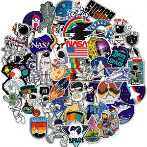 NASA Stickers for Flask Water Bottles, 50 pcs Cute Space Explorer Astronaut Vinyl Stickers for Laptop Computer Skateboard Car Bumper Iron Hydro, Waterproof Decals for Kids Adult Teens Girls Boys