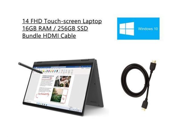 New Lenovo 14" FHD IPS Touchscreen 2-in-1 Laptop | AMD 4th Gen Ryzen 5 4500U | 16GB RAM | 256GB SSD | Windows 10 Home | Backlit Keyboard | Fingerprint Reader | Digital Pen | Bundle with HDMI Cable Lenovo