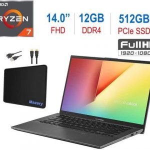 Newest ASUS VivoBook 14-inch FHD 1080p Laptop PC, AMD Ryzen 7 3700U, 12GB DDR4, 512GB PCIe SSD, Fingerprint Reader, Backlit Keyboard, AMD Radeon RX Vega 10 Graphics, W10 Home w/Mazery Accessories ASUS
