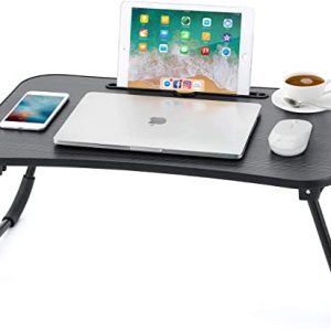 Nnewvante Lap Desk Bed Table Tray for Eating Writing Foldable Desk with iPad Slots for Adults/Students/Kids , Black