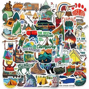 Outdoor Camping Stickers for Water Bottle 50pcs, Waterproof Vinyl Adventure Hiking Stickers for Adults Teens Girls Boys Camper, Wilderness Nature Forest Decals for Hydroflask Laptop Cup Suitcase Bike