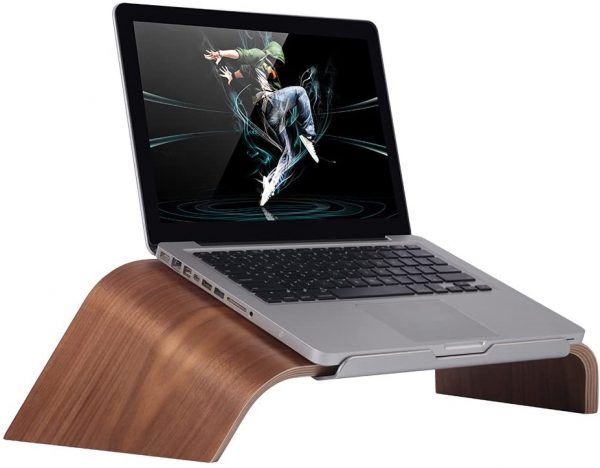 SAMDI Wood Laptop Stand, Gradient Oblique Holder Desktop Bracket Dock for Apple Air Pro, Notebook, Retina 11 12 13 15 and Other PC Notebook (Walnut)