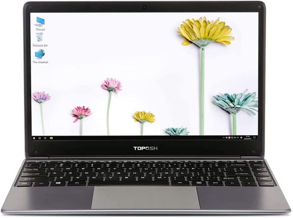 TOPOSH 14 Inch Laptop, Windows 10 Pro PC, 6GB RAM+128GB SSD, Intel Celeron J3455 Quad Core, WiFi Bluetooth- Silver Gray