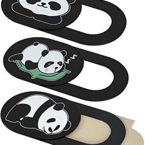 Webcam Cover Slide Cute Pattern Web Camera Cover 0.02-Inch Ultra-Thin Fits for Laptop MacBook Pro iMac Air Computer Smartphones Tablets Protect Your Privacy and Security (Panda-3Pack)