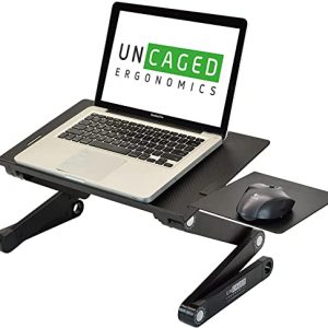 WorkEZ BEST Adjustable Laptop Cooling Stand & Lap Desk for Bed Couch w/ Mouse Pad. Ergonomic height angle tilt aluminum desktop tray portable macbook pro computer riser table cooler folding holder