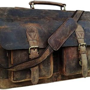 18 Inch Retro Buffalo Hunter Leather Laptop Messenger Bag Office Briefcase Crossbody Travel Bag For Men And Women College Bag Office Laptop Bag (18 inch)