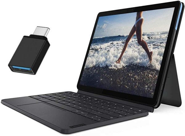 2020 Latest Lenovo Chromebook Duet 2-in-1 Tablet/Laptop 10.1" FHD+ (1920 x 1200) IPS Touchscreen- MediaTek Helio 8-Core P60T 4GB RAM 64GB eMMC Webcam WiFi ARM G72 MP3 Chrome OS + USB C Toggle