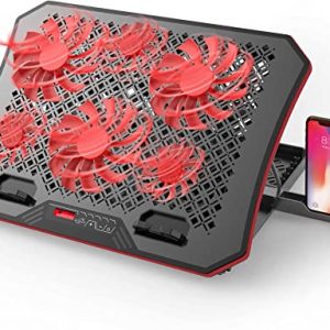 AICHESON Laptop Cooling Pad for 15.6 to 17 Inch Laptops, Compatible with Lapdesk and Desk Use, 6 Cooling Fans with Red Lights, 7 Ergonomic Stands for Home Office Work